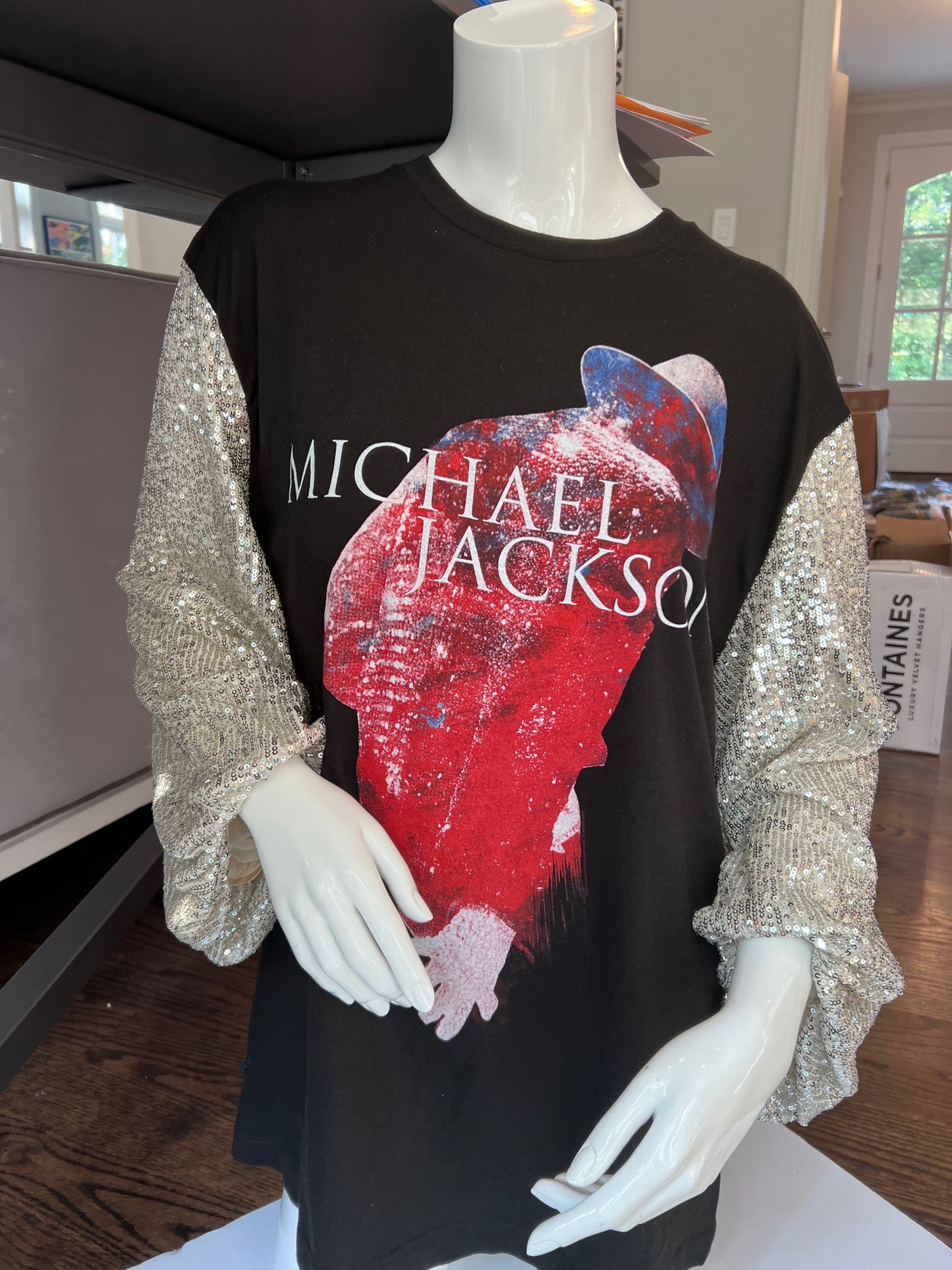 Custom Sleeved...Vintage Micheal Jackson Shirt with sequin puff balloon sleeves