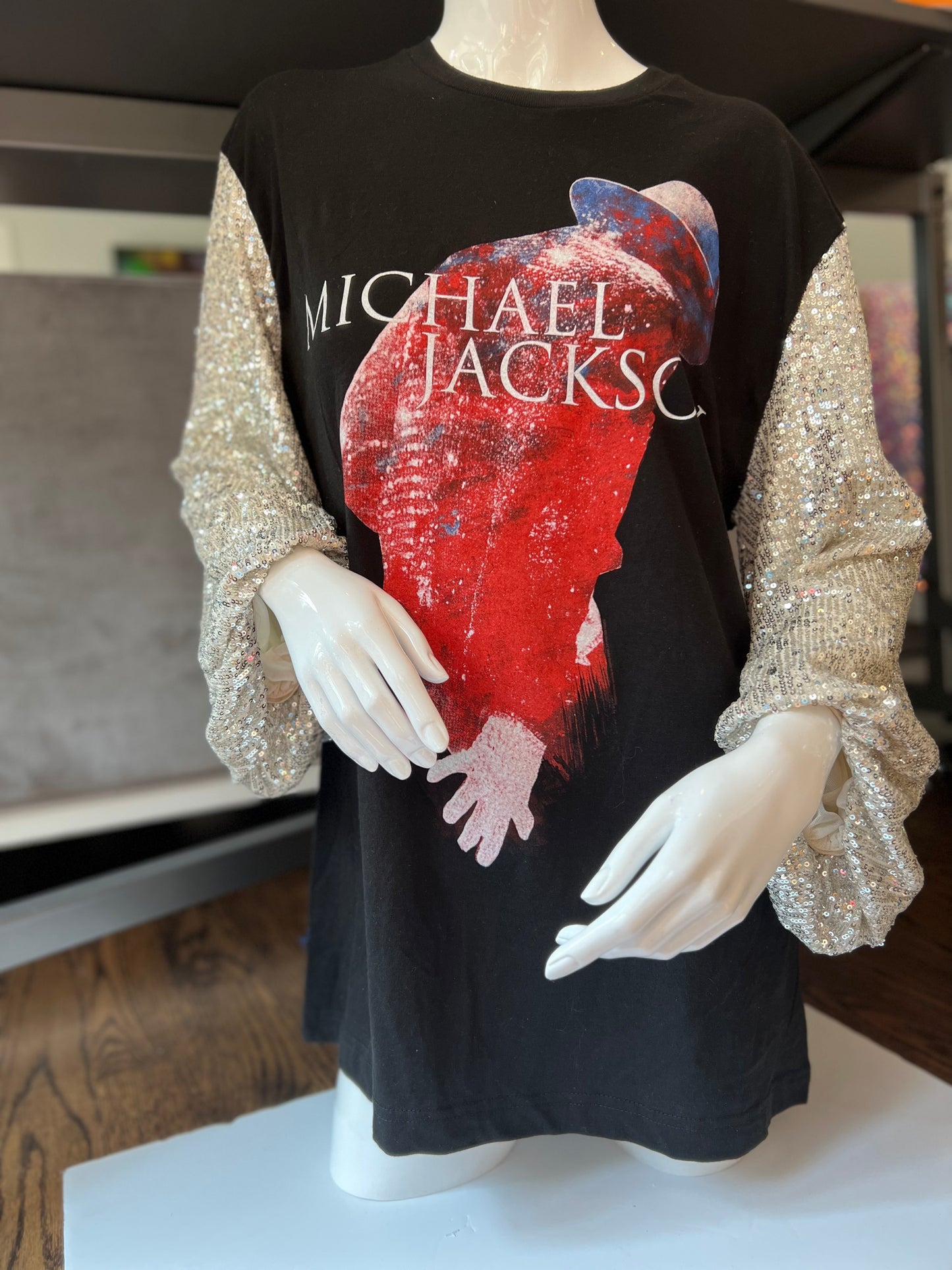 Custom Sleeved...Vintage Micheal Jackson Shirt with sequin puff balloon sleeves