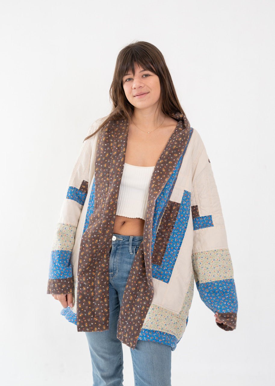 Brown & Blue Log Cabin Quilt Coat - Something about Sofia