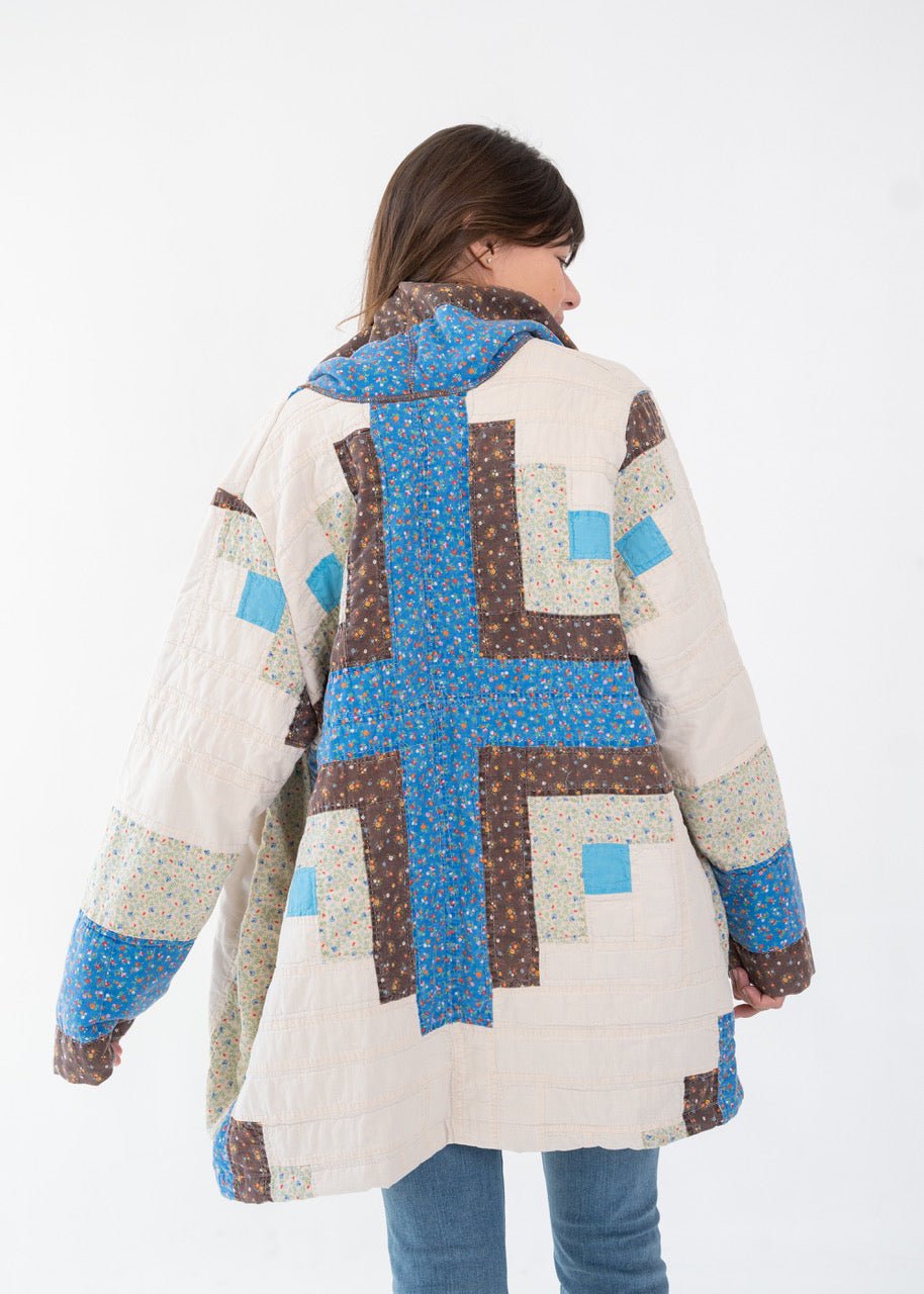 Brown & Blue Log Cabin Quilt Coat - Something about Sofia