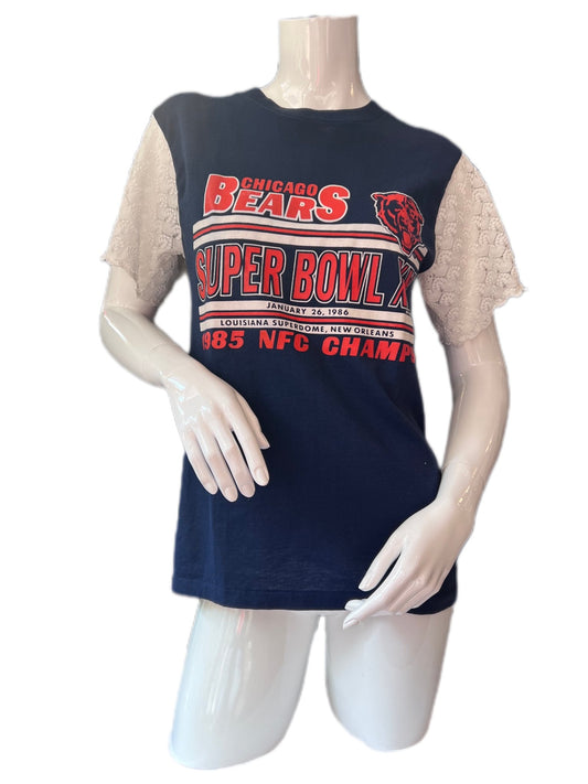 Custom Sleeved...Vintage 1985 Bears Tee with White Lace Short Sleeves - Something about Sofia