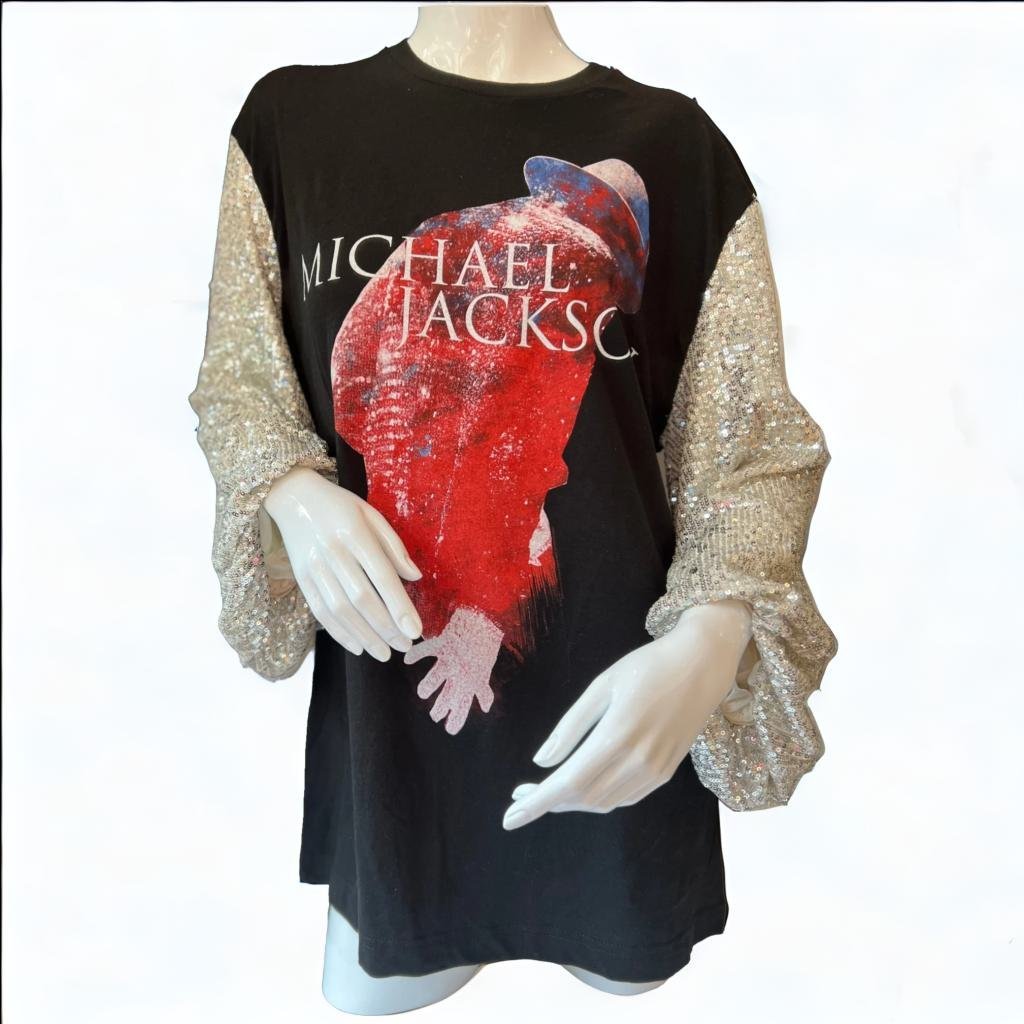 Custom Sleeved...Vintage Micheal Jackson Shirt with sequin puff balloon sleeves - Something about Sofia