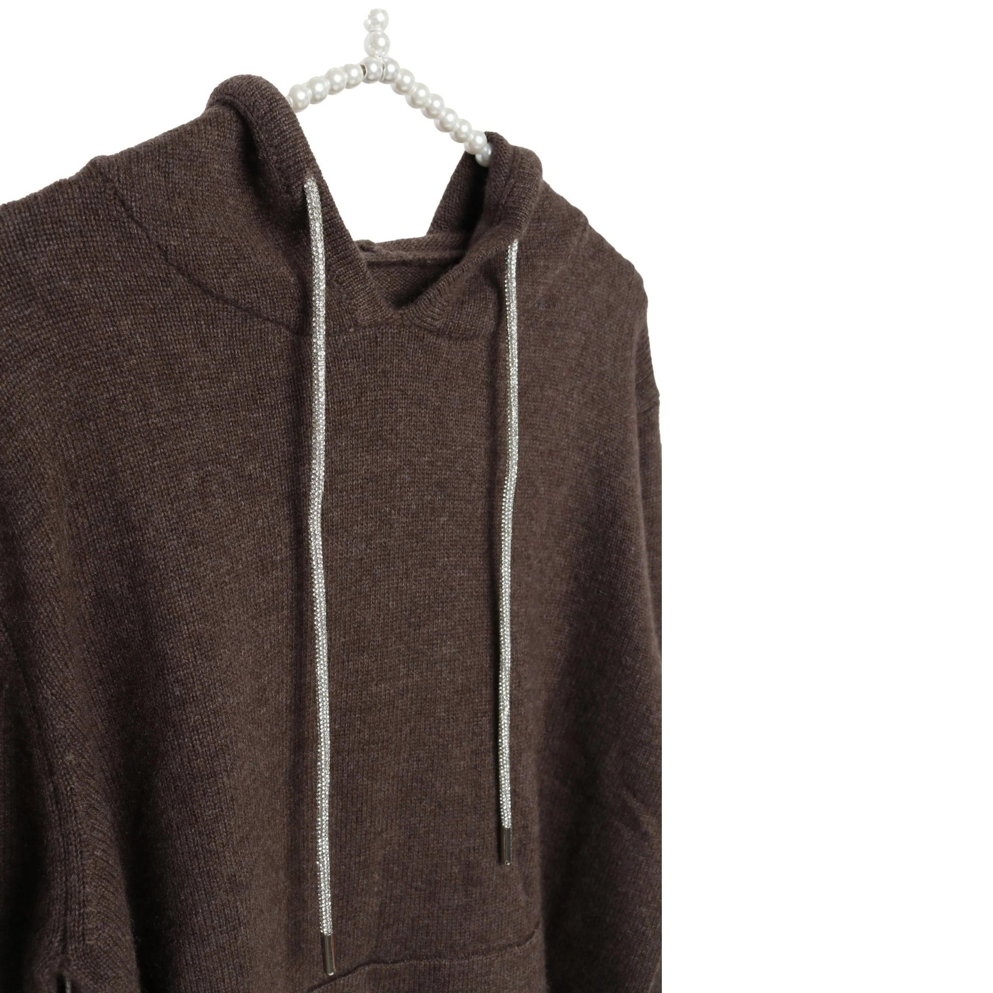 Dark Brown Cashmere Hoodie w/ Cheetah Heart Elbow Patches - Something about Sofia