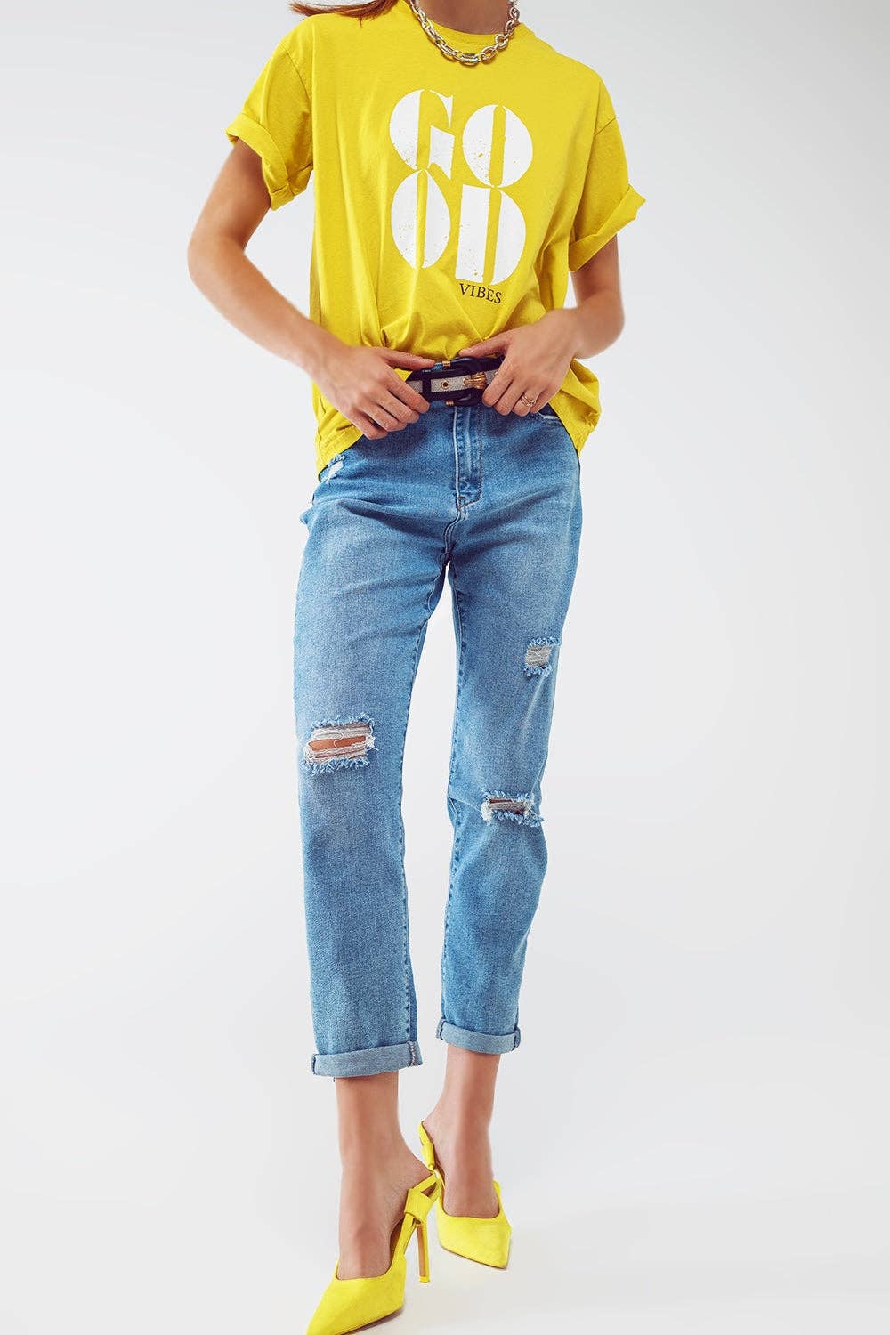 Distressed Regular Jeans in Light Blue Wash: Extra Small / Blue - Something about Sofia
