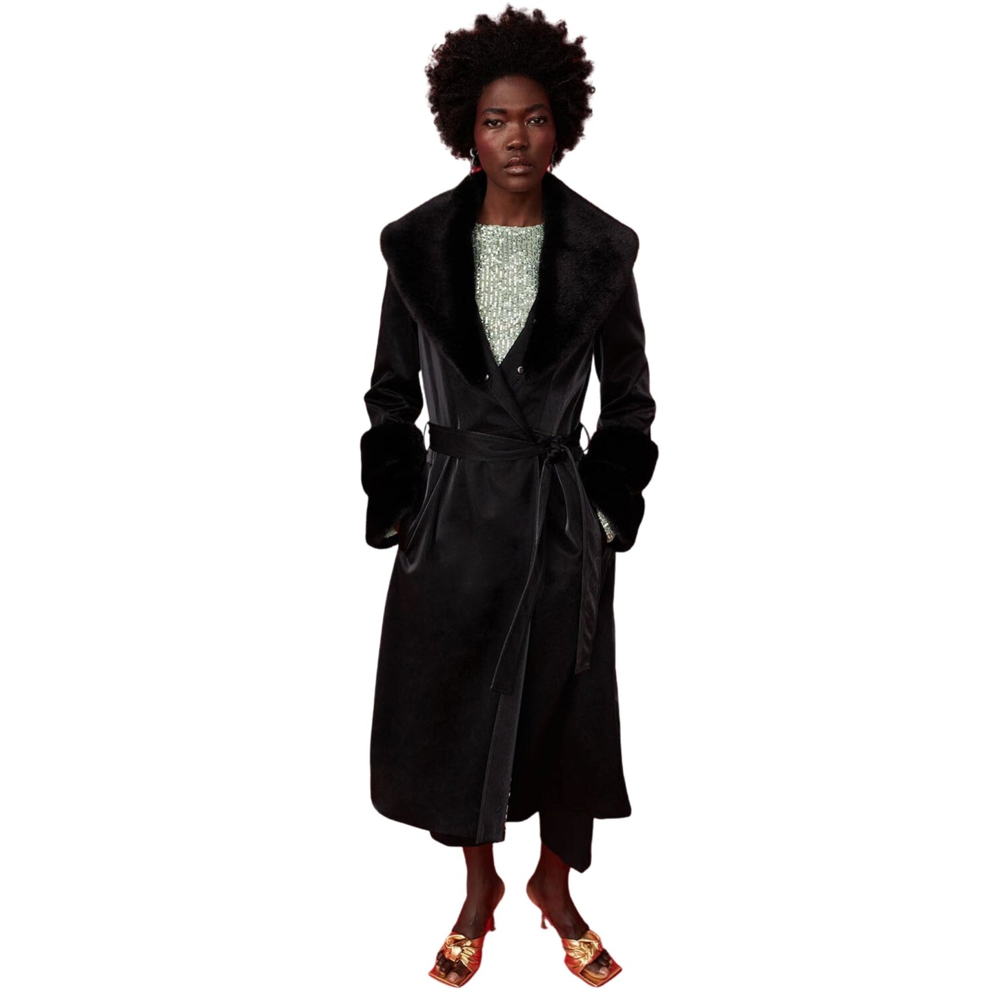 Faux Leather Trench Coat with Faux Fur Collar and Cuffs - Something about Sofia