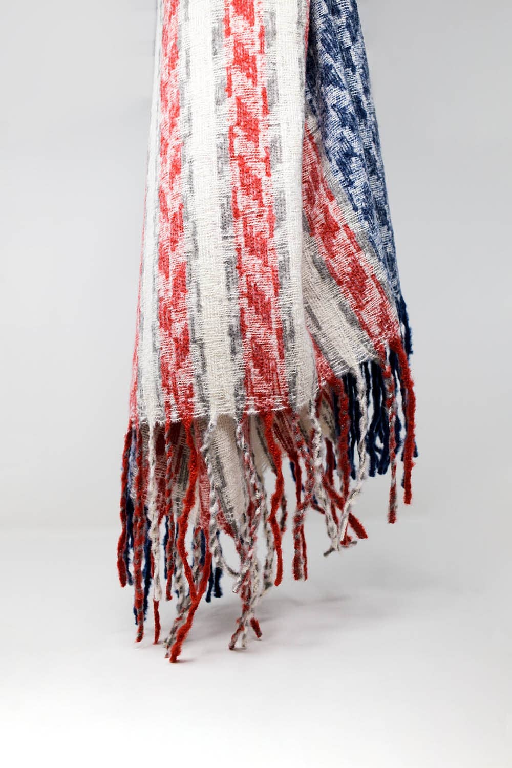 Houndstooth style americana Scarf in White Red and Blue: One Size / Blue - Something about Sofia