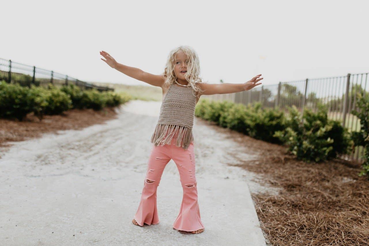 Kids Pink Distressed Denim Jean Flare Pants - Something about Sofia