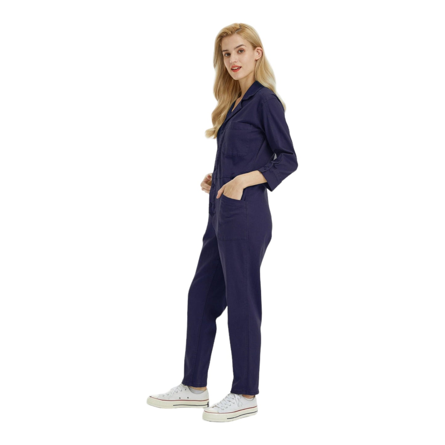 LONG SLEEVE JUMPSUIT WITH FRONT PATCH POCKETS - Something about Sofia