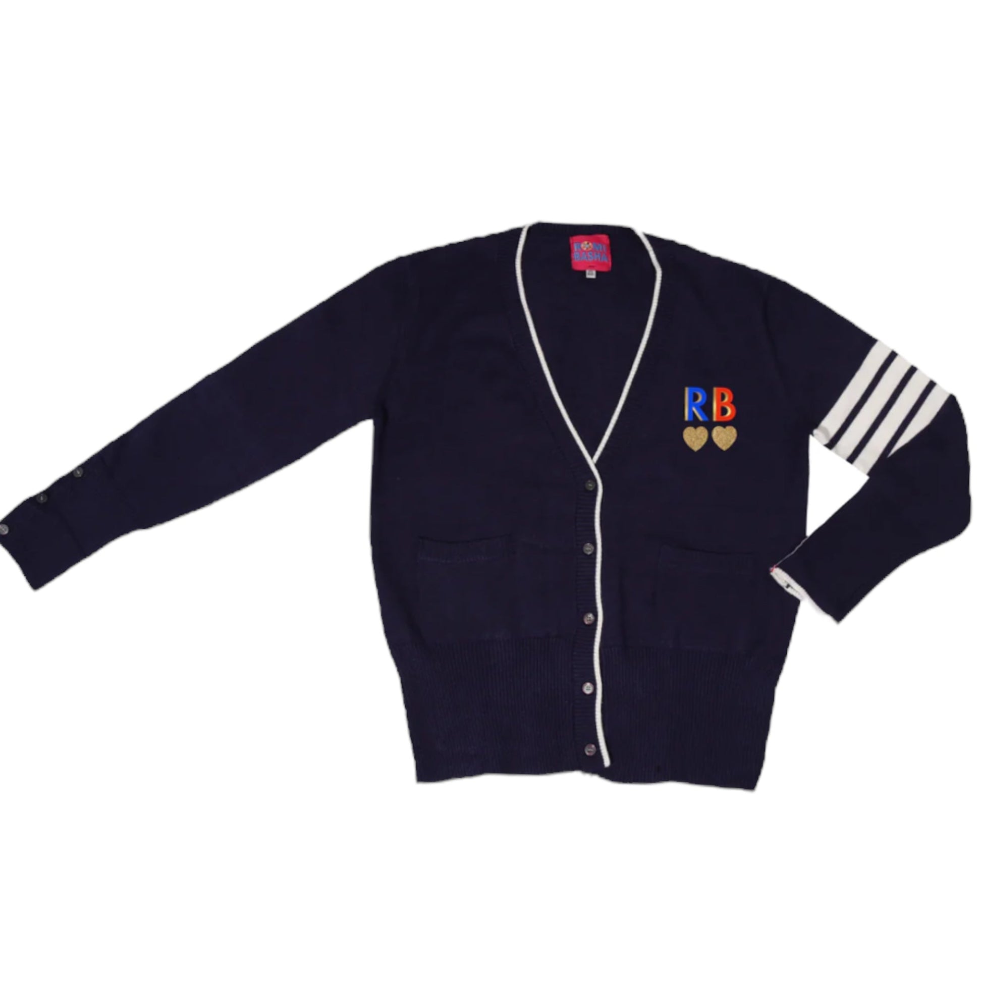 Navy Striped Americano Cardigan w/ Red Chest Patch - Something about Sofia