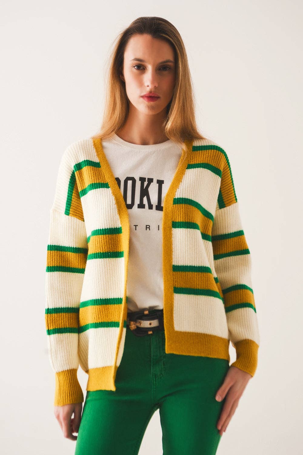 Open front cardi in yellow stripe - Something about Sofia