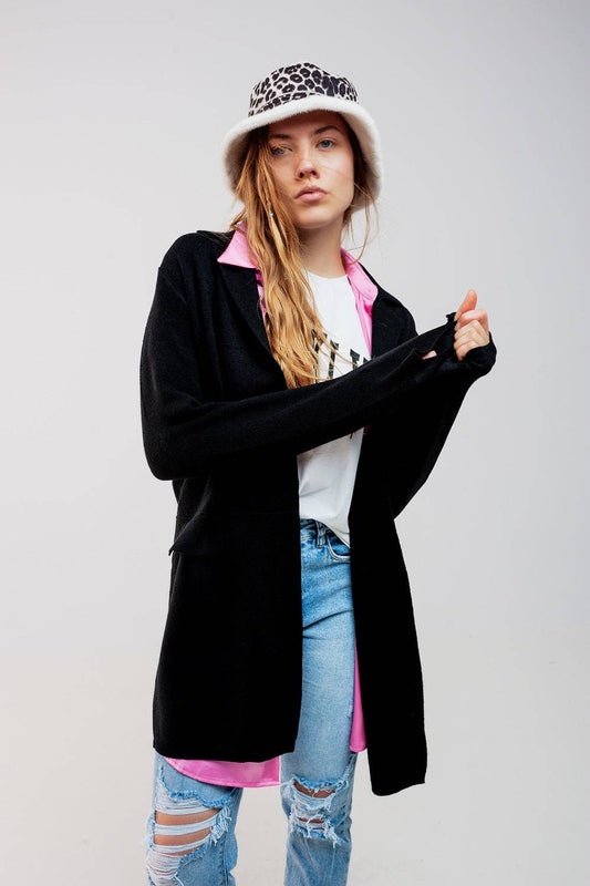 Oversized collar maxi cardigan in black - Something about Sofia